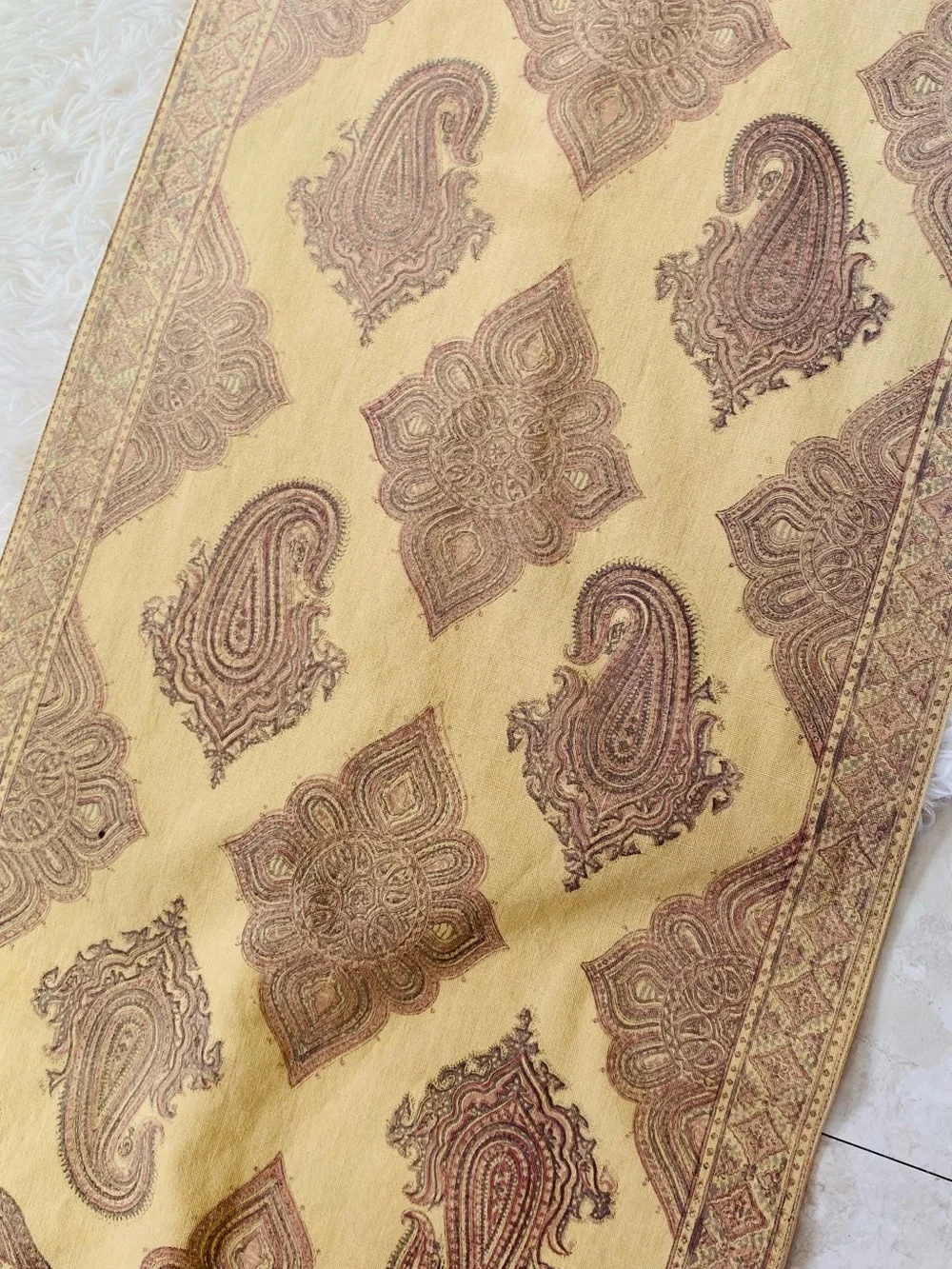 Pottery Barn Paisley Cotton Table Runner 18” x 90” Yellow Gold Boho Farmhouse